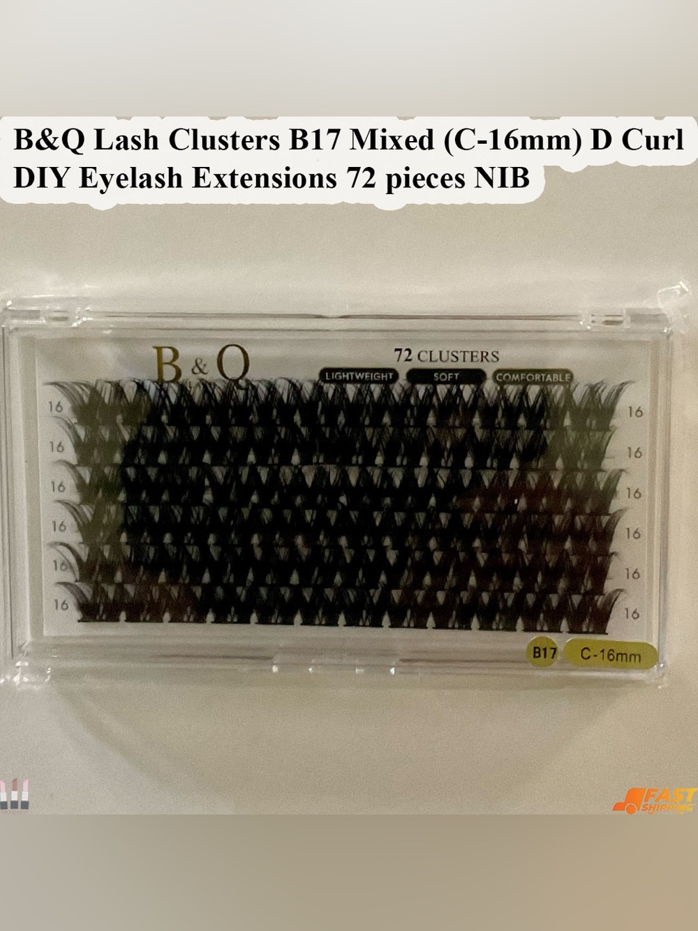 B&Q Black Lash Clusters B17 C-16mm D Curl - 72 Pieces